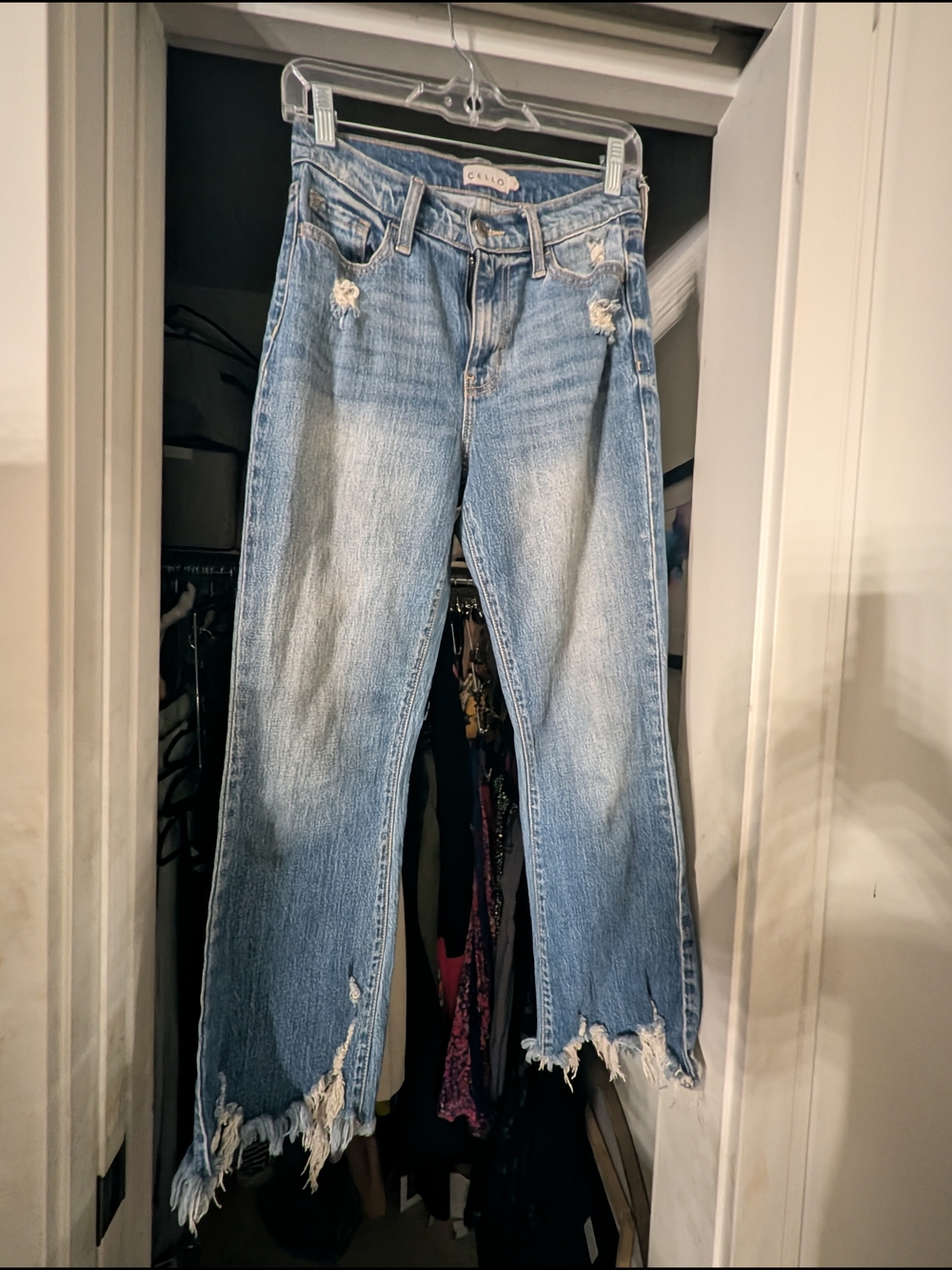 Cello Light Blue Distressed Cropped Frayed Hem Jeans